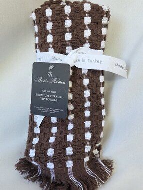 Brooks Brothers Premium Turkish Tip Towels Brown White Textured Check Set of 2